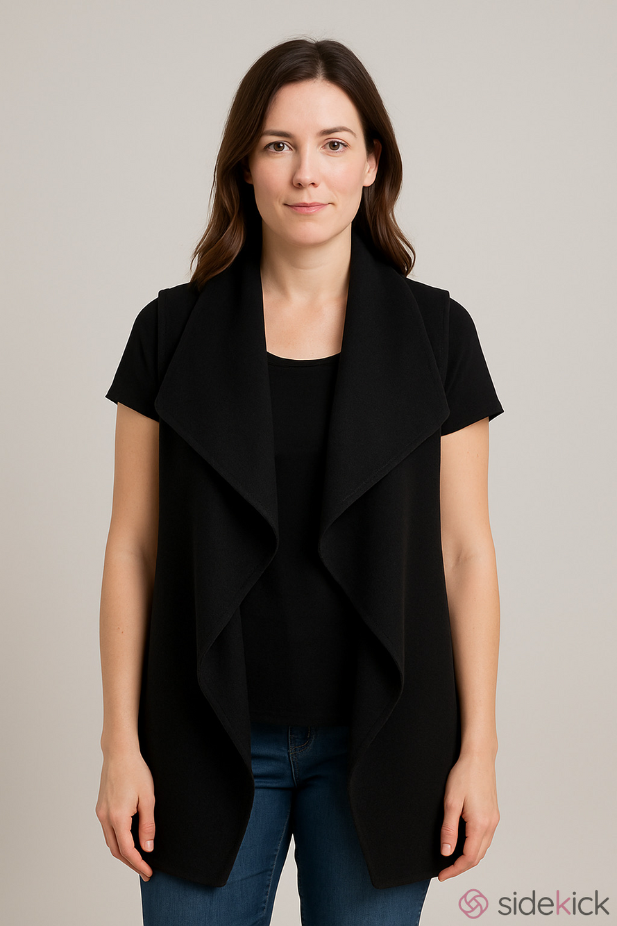 Club Monaco Black Draped Open-Front Sweater Vest size XS – S wool cashmere blend